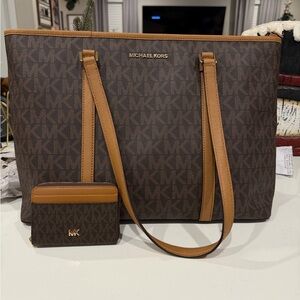 Michael Kors Dark Brown and Tan Tote with Wallet